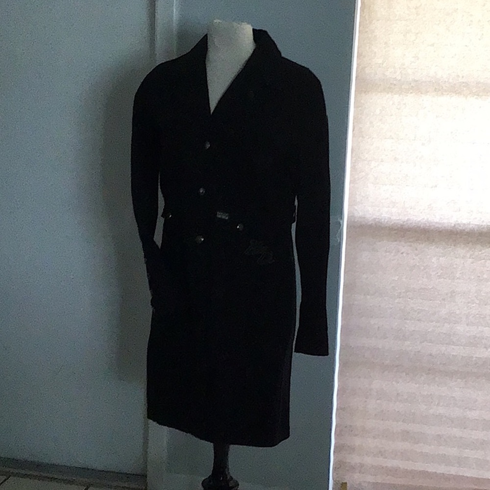 Long black denim button through jacket Harley Davidson